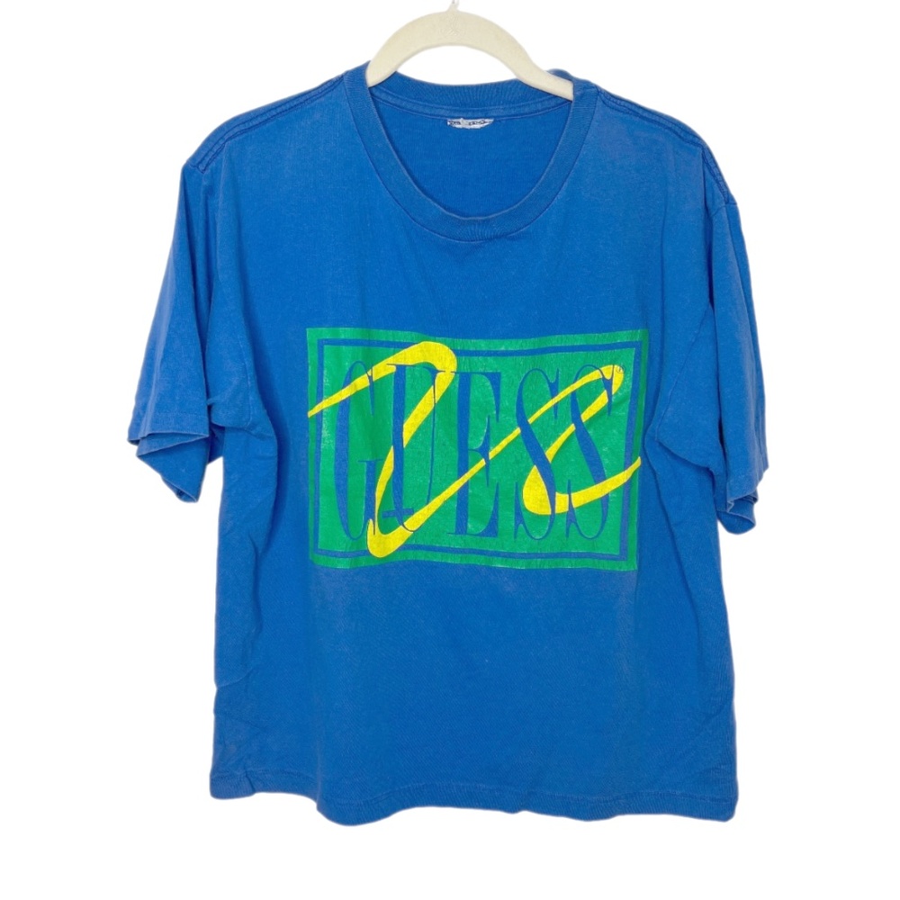 Vintage Guess 80s 90s Single Stitch Blue Green Retro Shirt